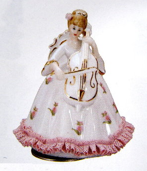 【陶器レース人形回転オルゴール】ヴィオラを弾く女性-(LS.YA-564A・B)⇐■廃盤
